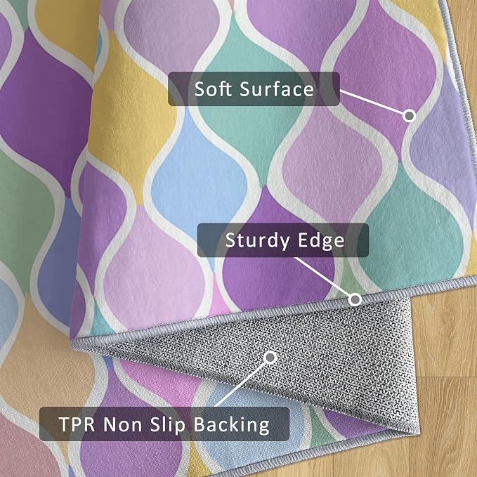 Washable 6x6 Abstract Wave Rug Living Room, Modern Geometric Colorful Design - Image 6