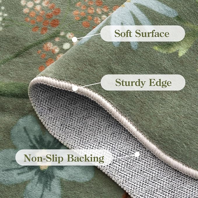 Lahome Floral Rugs for Entryway, 2x4 Washable Kitchen Rugs Ultra-Thin Soft Rug - Image 7