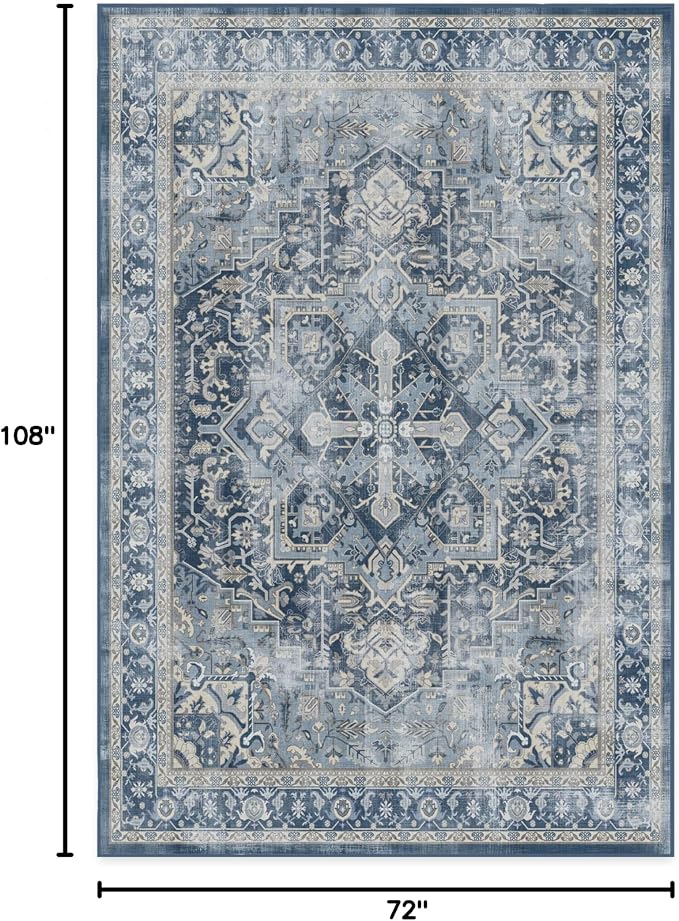 RUGGABLE Washable Area Rug – Kamran Admiral Blue 6x9, Stain-Resistant, Non-Slip - Image 2