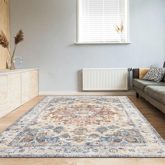 Area Rug 5×7, Vintage Boho Rug, Ultra-Soft Low Pile, Non Slip, Stain Resistant by DomitapisRug