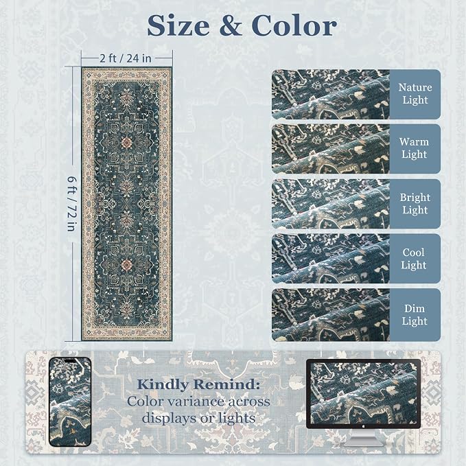 Farmhouse Entryway Rugs 2x6, Low Pile Kitchen Runners Washable Non Slip - Image 2