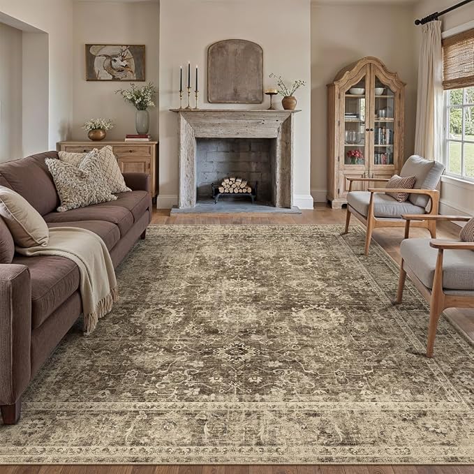 10x12 Brown Vintage Area Rug for Living Room Bedroom Large Distressed Rustic - Image 4