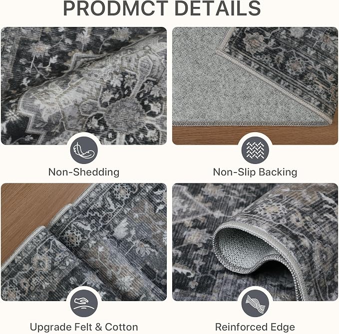 5x7 Area Rugs for Living Room, Machine Washable Rug, Non Slip Vintage Rugs - Image 5