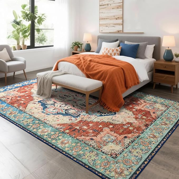 Large Area Rugs 8x10, Low Pile Washable Rugs, Soft Vintage Distressed Rugs - Image 2
