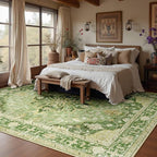 Area Rugs 10'x14' Washable Non-Slip, Floral Vintage Distress Print Pattern - Image 2
