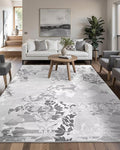 Washable Abstract Rug, 9x12 Classic Grey and White Floral Area Rugs by Macgace