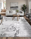 Washable Abstract Rug, 6x9 Classic Grey and White Floral Area Rugs by Macgace