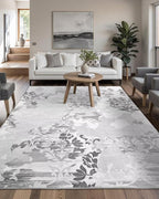 Washable Abstract Rug, 6x9 Classic Grey and White Floral Area Rugs by Macgace