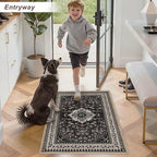 2' x 3' Black Washable Area Rugs, Non-Slip Entryway Rug, Boho Low Pile Door Mat - Image 2