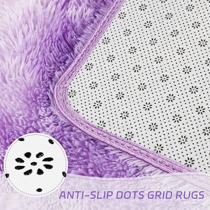 duduta Purple Plush Rugs for Bedroom 3x5 ft, Tie Dye Fluffy Shag Rug for Dorm - Image 6