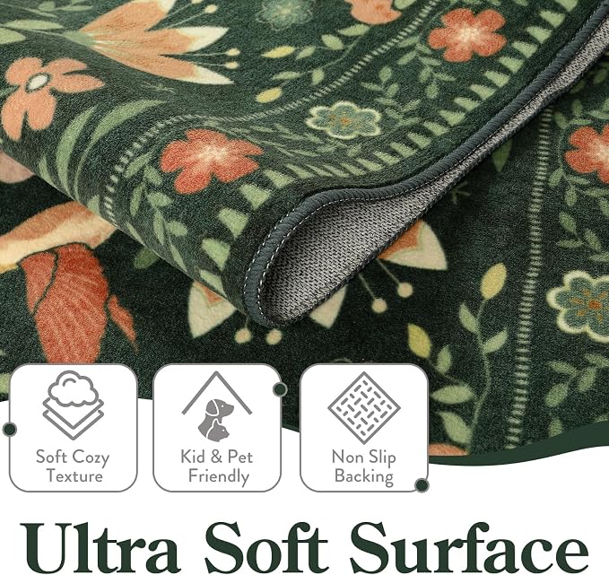 Moynesa Floral Bird Round Rug 6ft Washable Circle Rug Non Slip, Modern Cottage - Image 5