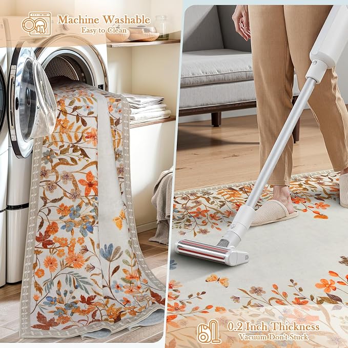 Wonnitar Floral Washable Area Rug 4x6 Halloween Rug, Non-Slip Soft Fall Rugs - Image 5