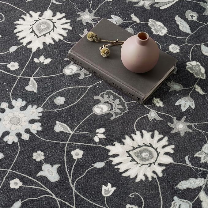EVERGRACE Hallyway Area Runner Rugs 2x6, Boho Floral Faux Wool Indoor Outdoor - Image 6