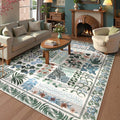 Floral Boho Washable Area Rug for Bedroom, Large Botanical Living Room Rugs 8x10 by Zealude