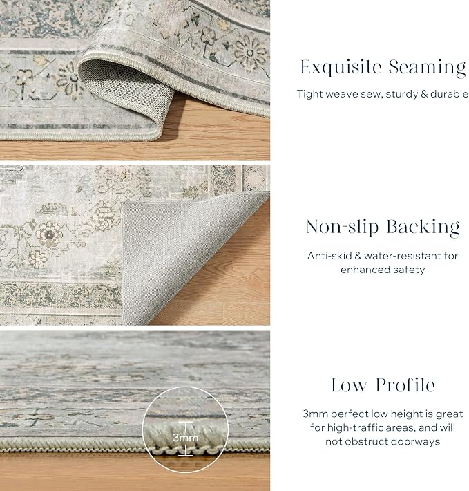 Phantoscope Washable Area Rug 5'x7' Non-Slip, Vintage Neutral Rugs - Image 3