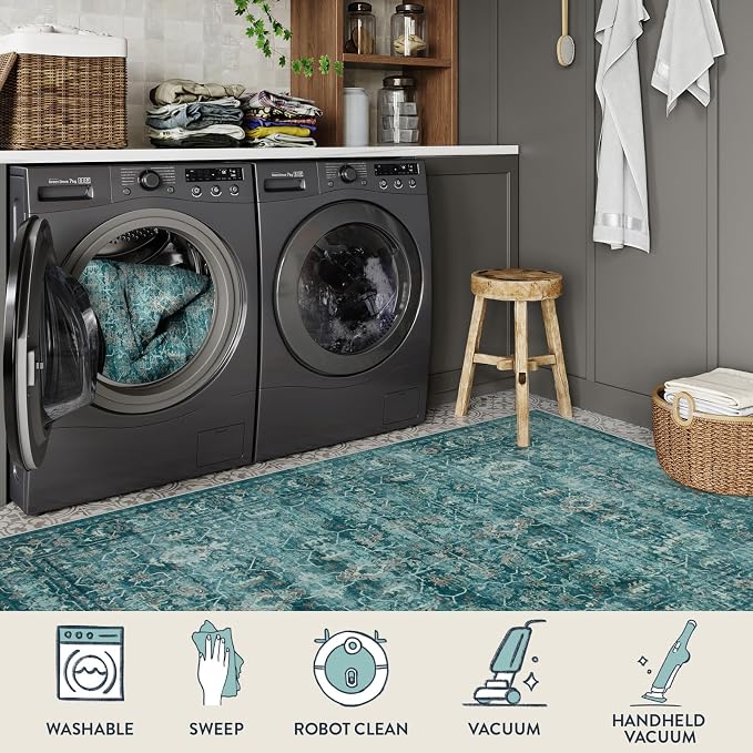 Lahome Vintage 8x10 Washable Blue Rugs - Image 5
