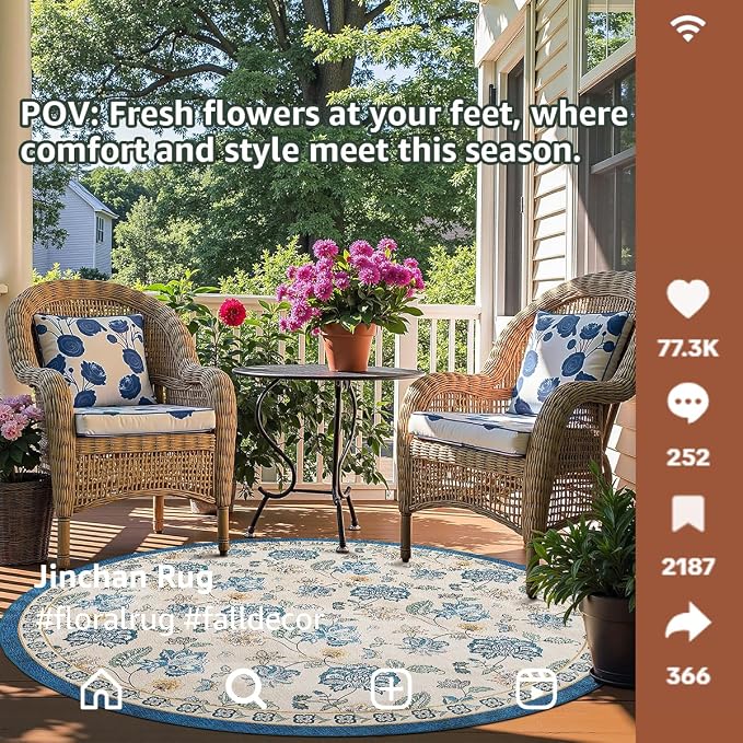 jinchan Elora 8ft Floral Round Rug - Image 3