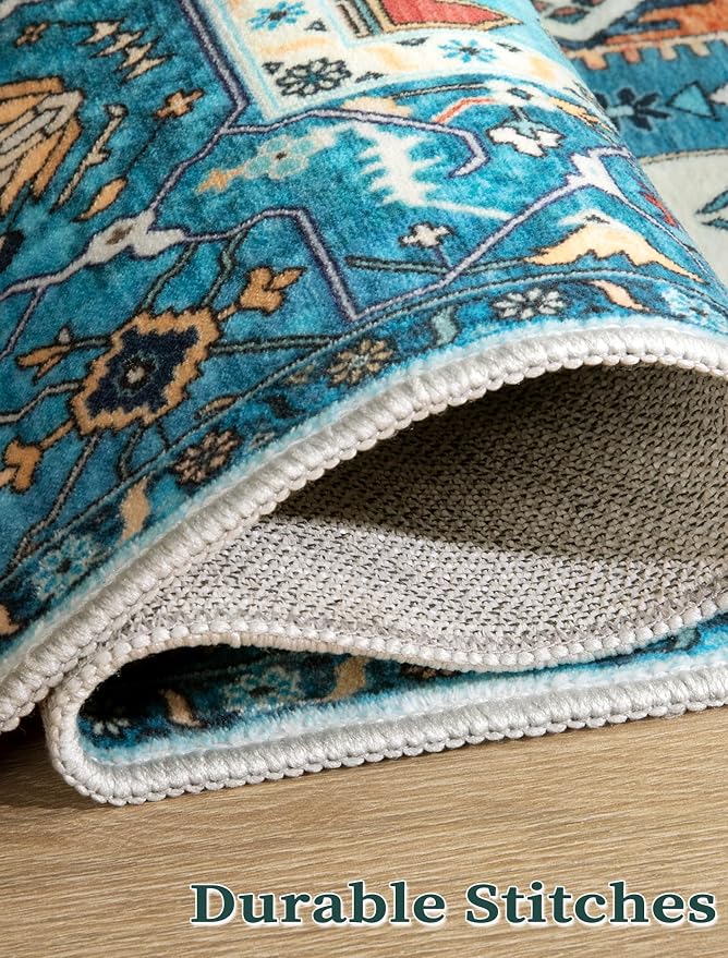 SERISSA Boho Washable Runner Rug, 2x6 Rug Runner Non-Slip Vintage Blue Hallway - Image 8
