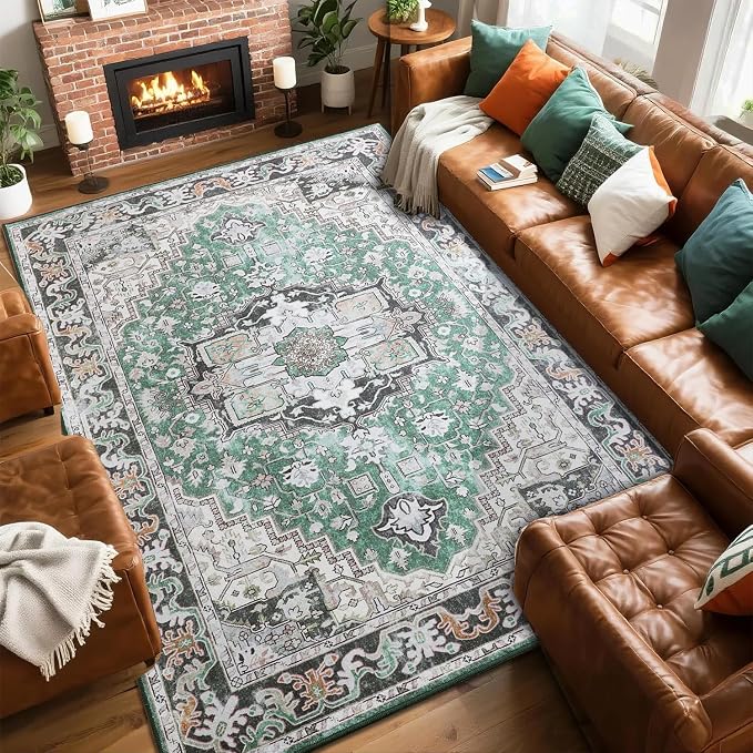 Large Area Rugs 6x9, Washable Vintage Rugs -Low Pile, Soft Plush Rugs by Beglad