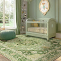 Area Rugs 6'x8' Washable Non-Slip, Floral Vintage Distress Print Pattern by RELEANY