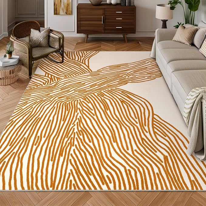 YIHOUSE Orange Rug for Living Room, 5×7 Modern Abstract Area Rug, Geometric by YIHOUSE