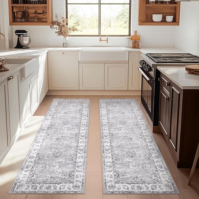 jinchan Fiora Runner Rug 3x8-2pcs Kitchen Washable Vintage Rug Hallway Rug by JINCHAN