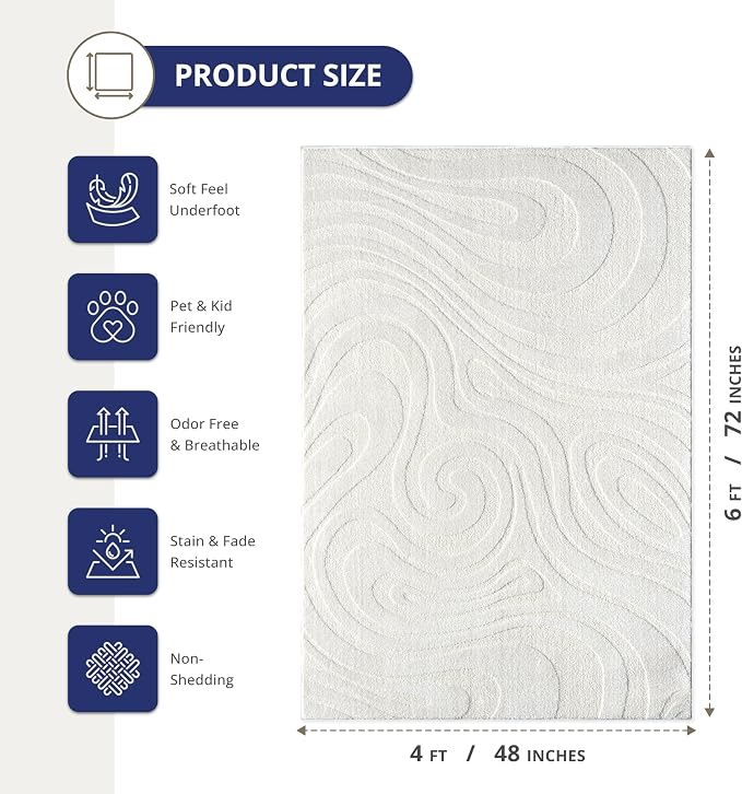 Abani Cozy Cream Area Rug for Living Room, Bedroom - Image 2