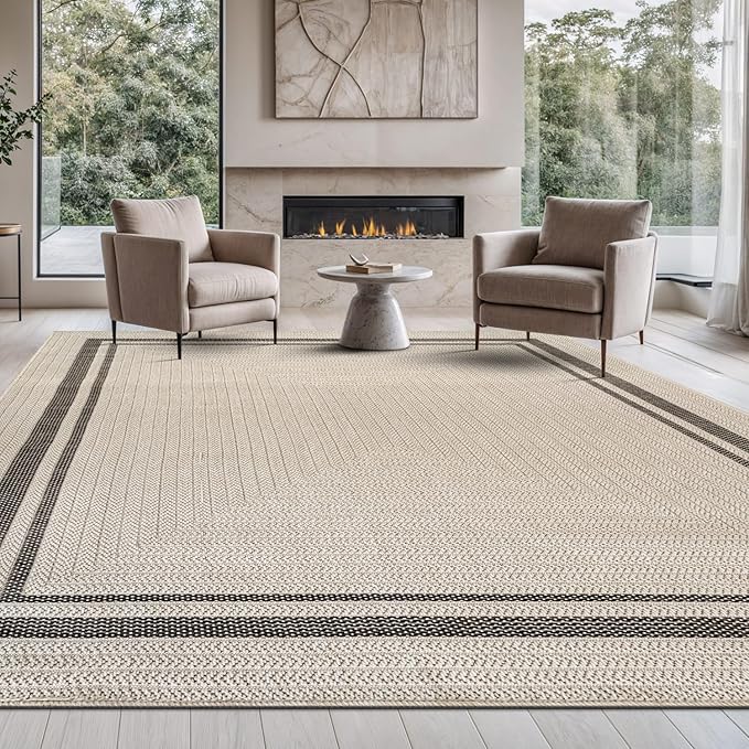 Beverly Rug Easy Jute Bordered Rug 9x12 Washable Large Indoor Outdoor Area Rugs by BeverlyRug