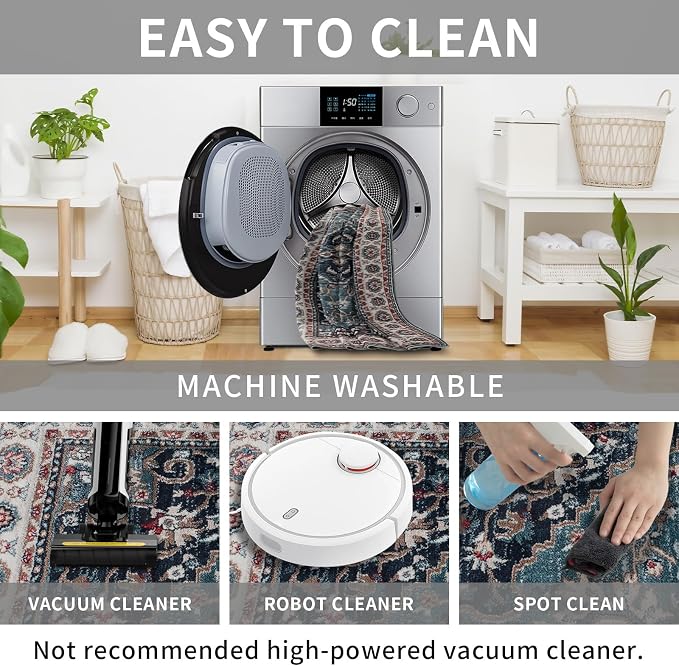 Easy-Going Round Rug 5ft Area Rug Medallion Distressed Washable Circle Rugs - Image 5