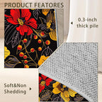 Black Floral Washable Living Room Area Rug, Low Profile Abstract Pattern - Image 5