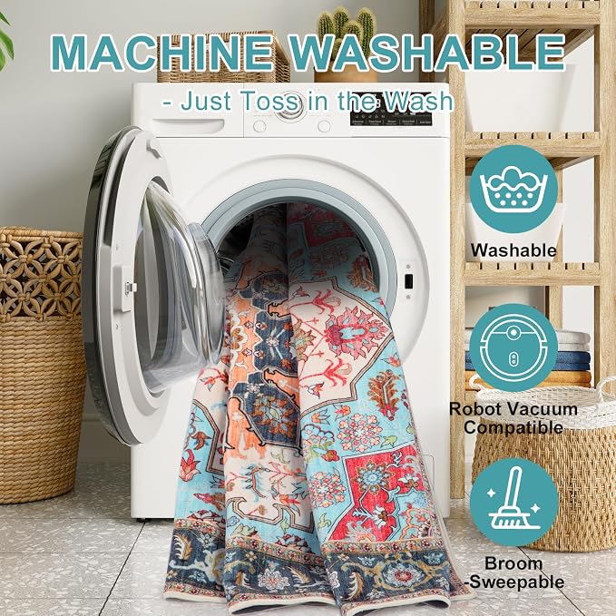 WILLSUN Washable Area Rugs, 2x6 Non-Slip Boho Area Rugs - Image 5