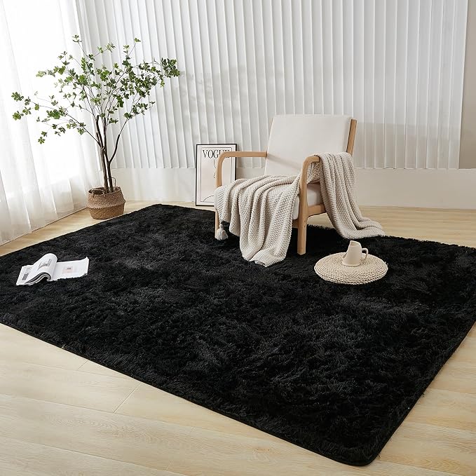 Andency Black Soft Area Rugs for Living Room Bedroom, 4x6 Fluffy Shaggy Bedside - Image 7
