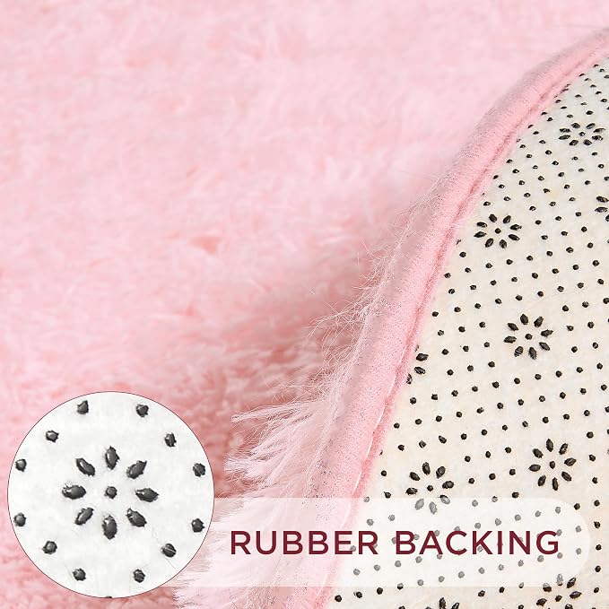 Andency Pink Round Area Rug for Bedroom, Shag Fuzzy Plush Circle Rug 7'X7' for - Image 5