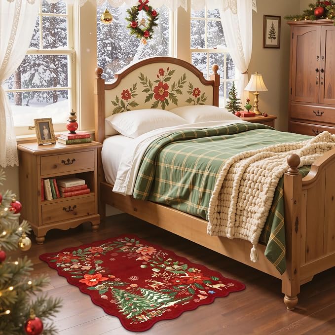 Lahome Floral Christmas Rug, 2x4 Washable Christmas Kitchen Rugs Indoor - Image 2