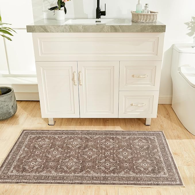 WITSHOCK Washable 2x4 Entryway Area Rug, Soft Non-Slip Rugs Vintage Flower - Image 3