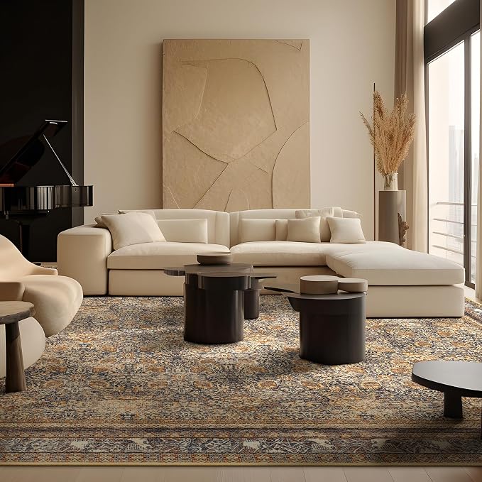 Phantoscope Washable Area Rug 9'x12' Non-Slip, Vintage Neutral Rugs - Image 6