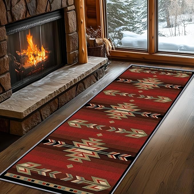 Red Arrow Runner Rug, 2x6ft Retro Geometric Hallway Runner Rug by LGGLOVELIN