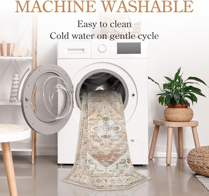 Lahome Boho 2x4 Rug Runner, Non-Slip Low-Pile Washable Kitchen Rugs Small Throw - Image 5