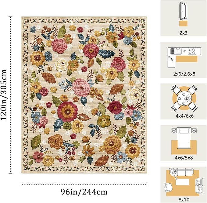 8x10 Machine Washable Area Rug for Living Room, Kids and Pets Friendly for - Image 2