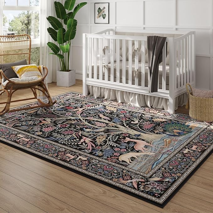 Rugcomf Area Rugs 5x7 Vibrant Tree of Life-Patterned Vintage Washable Area Rug - Image 4