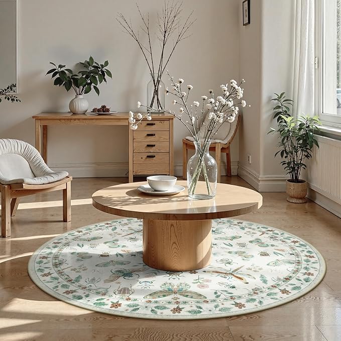 Lahome Insect Washable Round Rugs, Non-Slip Soft Round Rug 4ft Ultra-Thin - Image 2