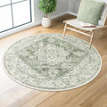 LIVEBOX Sage Green Round Rug 4ft, Vintage Tribal Circle Rugs by LIVEBOX