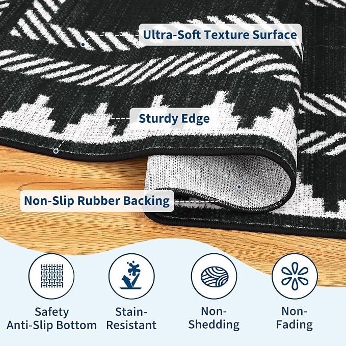 Modern Low Pile Non Slip 5x7 Machine Washable Living Room Area Rug Foldable - Image 4