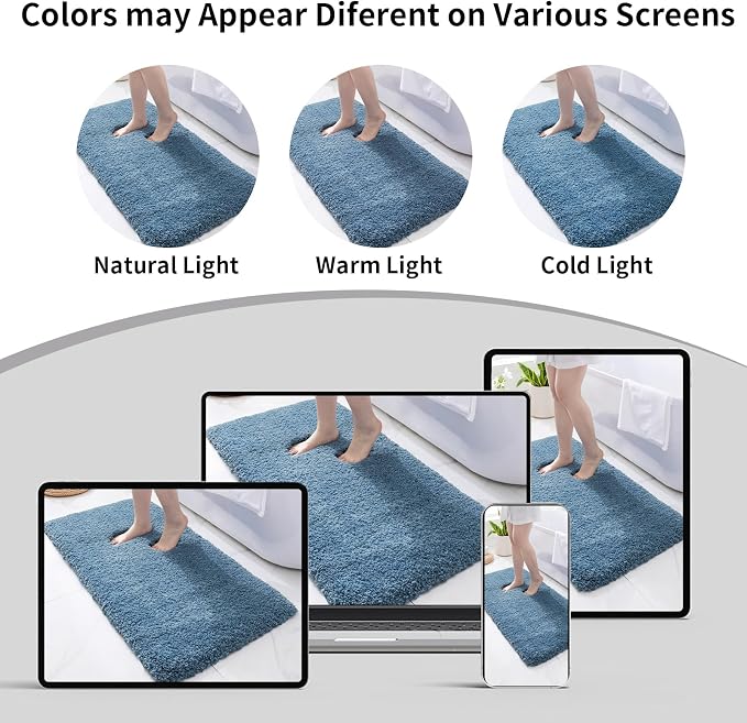 Bathroom Rug 20x32 Non Slip Fluffy Blue Bath Mat - Image 7