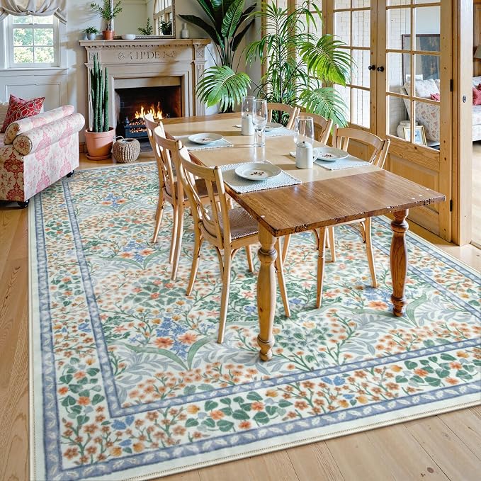 Lahome Floral Washable Rugs 8x10, Soft Green 8x10 Area Rugs - Image 2