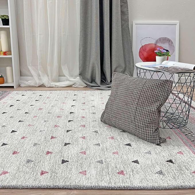 Alfa Rich 5x8 Mauve Gray Off White Washable Area Rugs - Image 3