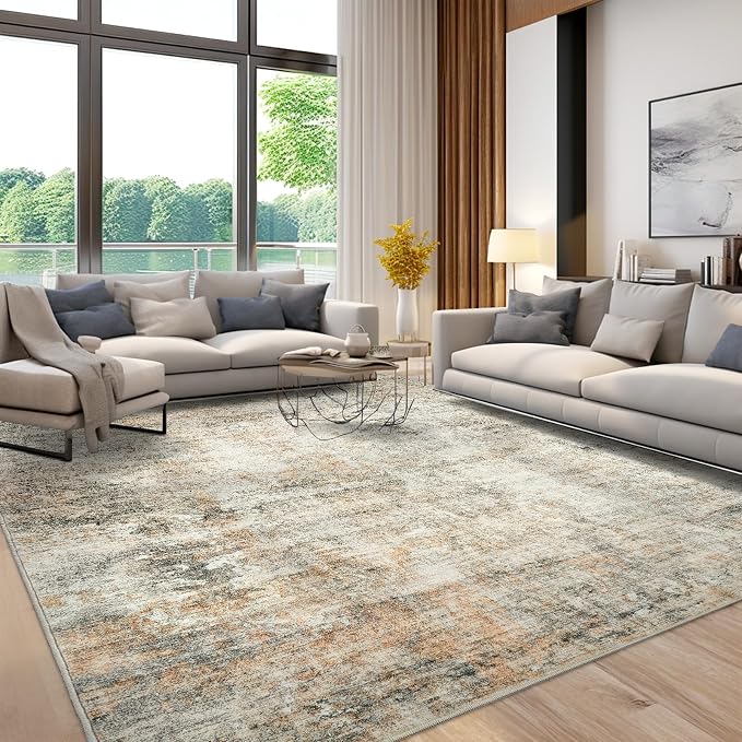 Abstract Rug 8x10 Large Living Room Rugs Neutral Modern Washable Area Rugs - Image 2