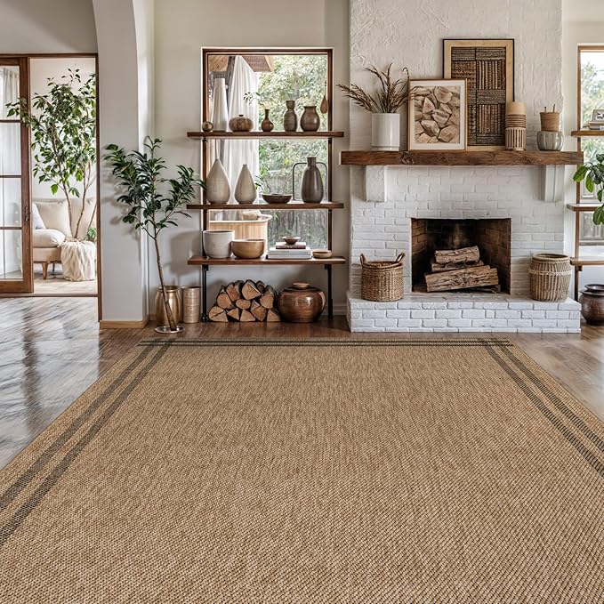 Easy Jute Rugs 9x12 Bordered Natural Color Living Room Indoor Outdoor Area Rug - Image 6