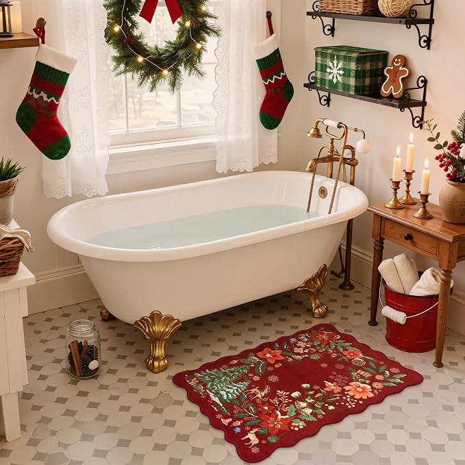 Lahome Floral Christmas Rug, 2x4 Washable Christmas Kitchen Rugs Indoor - Image 3