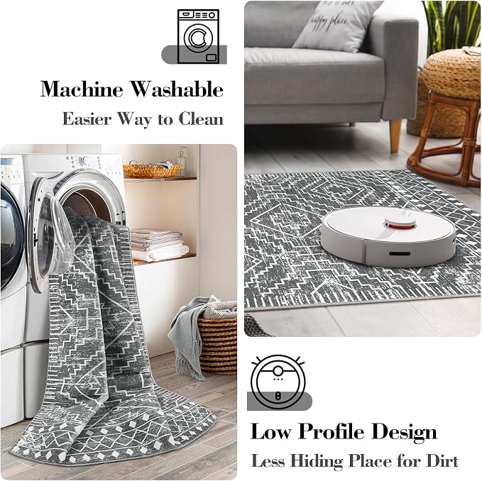 Wonnitar Moroccan 3x5 Washable Area Rug, Boho Living Room Rug, Non-Slip - Image 3
